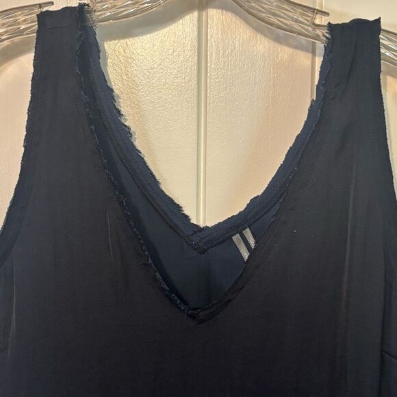 Anthropologie Double V-Neck Sleeveless Tank Top Raw Edged Hems Navy Blue MEDIUM - Picture 2 of 7
